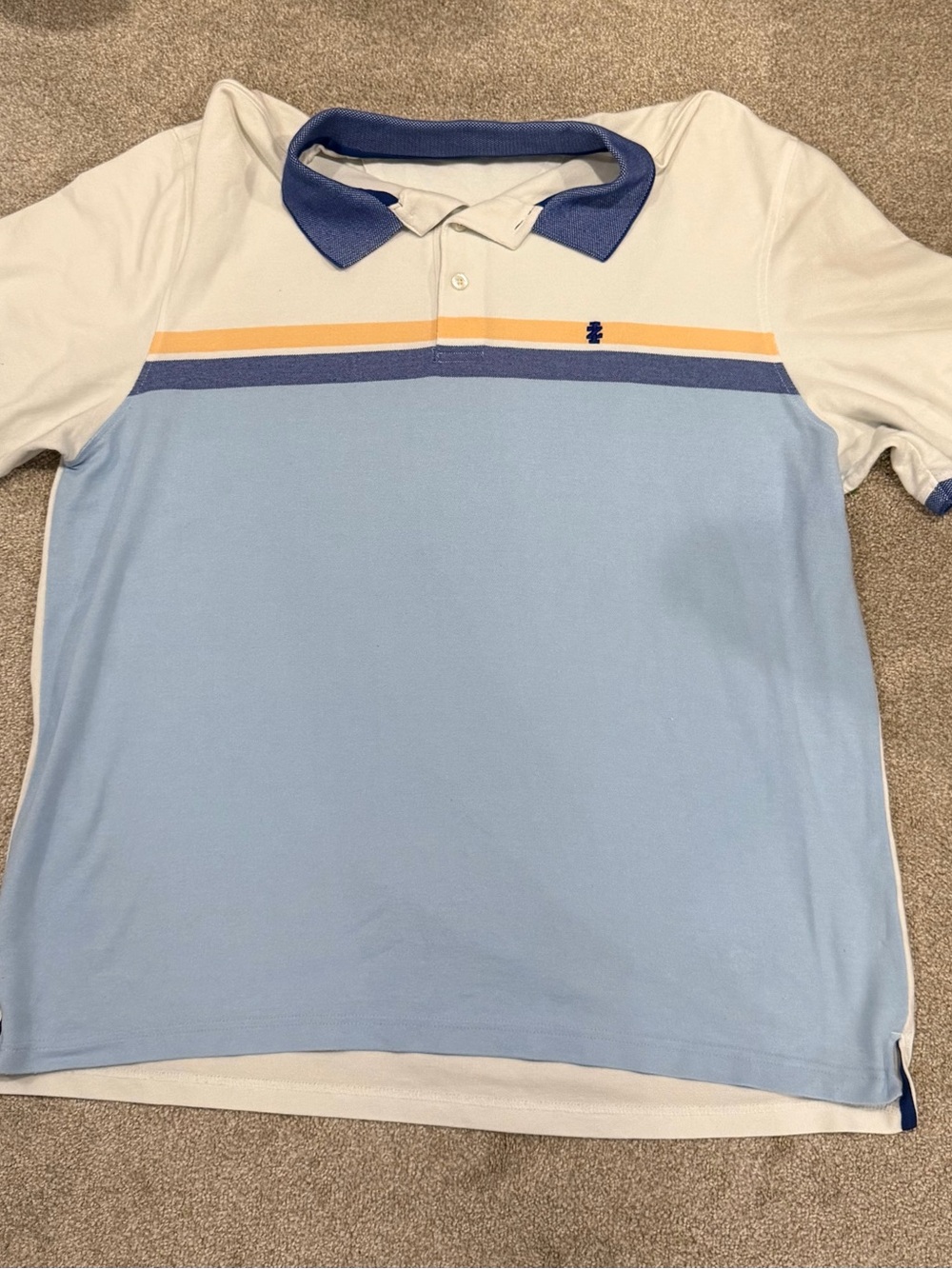 Izod Men's Light Blue and White Polo Shirt with Contrast Stripe 2XLT